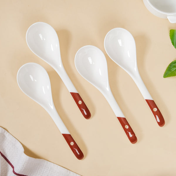 Set Of 4 Ceramic Serving Spoons White And Brown