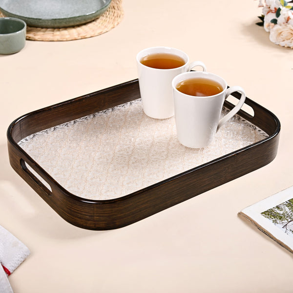 Embossed Serving Tray With Bamboo Wood Frame