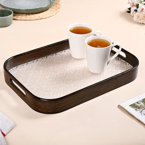 Embossed Serving Tray With Bamboo Wood Frame