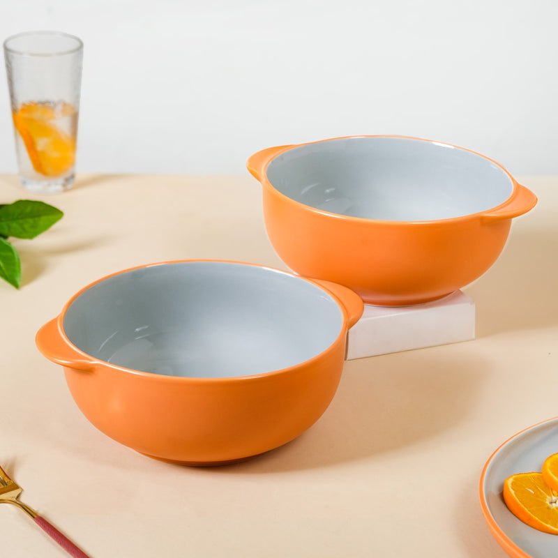 Zoella Ceramic Serving Bowls Set Of 2 Orange 1900ml - Serving bowls, ceramic bowls, large bowls, round bowls, bowl with handle, microwave safe bowls