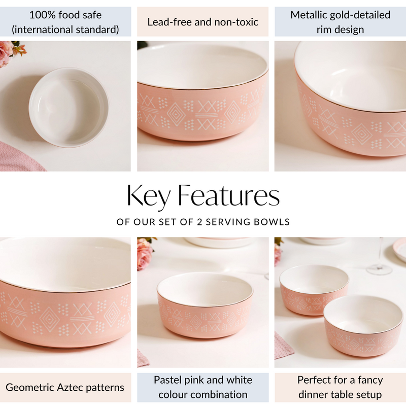 Azo Pink Serving Bowl Set Of 2 1140ml- bowl sets, serving bowls set, pink bowls, printed bowls, big bowl sets, serving dishes, serving bowls