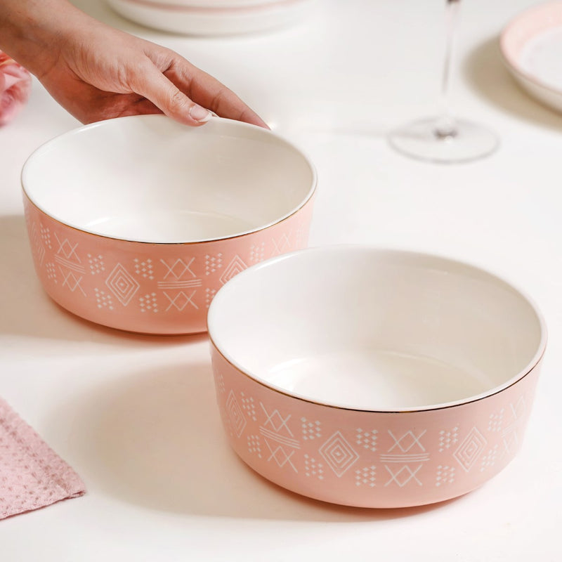 Azo Pink Serving Bowl Set Of 2 1140ml- bowl sets, serving bowls set, pink bowls, printed bowls, big bowl sets, serving dishes, serving bowls