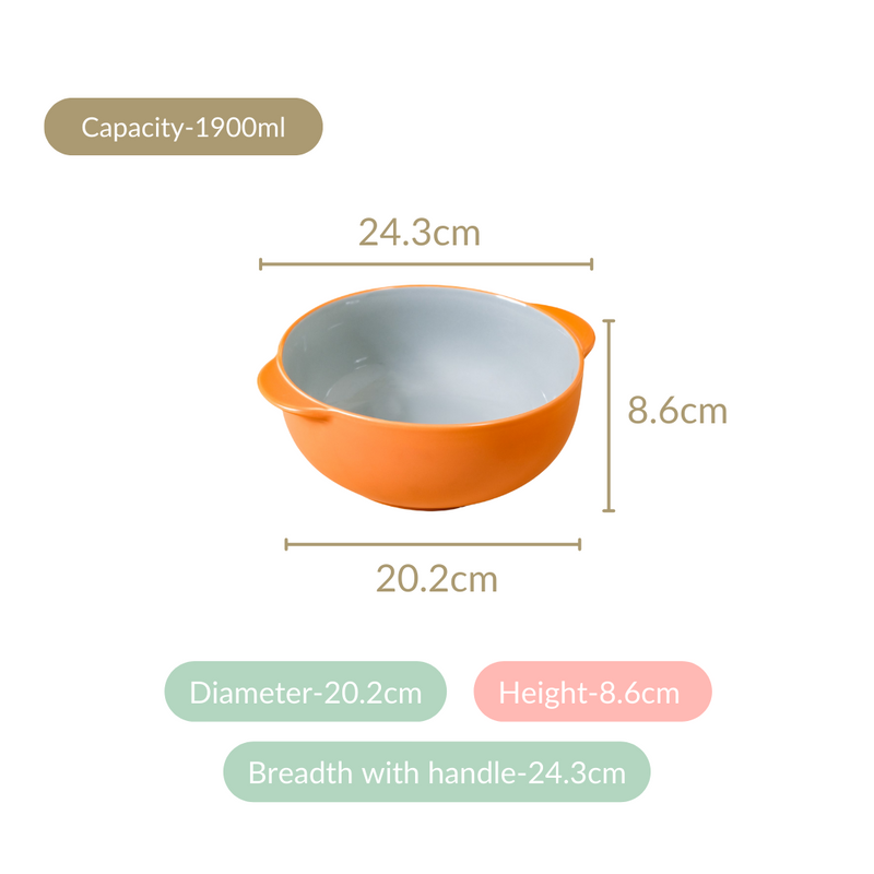 Zoella Ceramic Serving Bowls Set Of 2 Orange 1900ml - Serving bowls, ceramic bowls, large bowls, round bowls, bowl with handle, microwave safe bowls