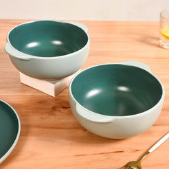 Set Of 2 Zoella Green Serving Bowls With Handles 1900ml - Serving bowls, ceramic bowls, large bowls, bowl with handles