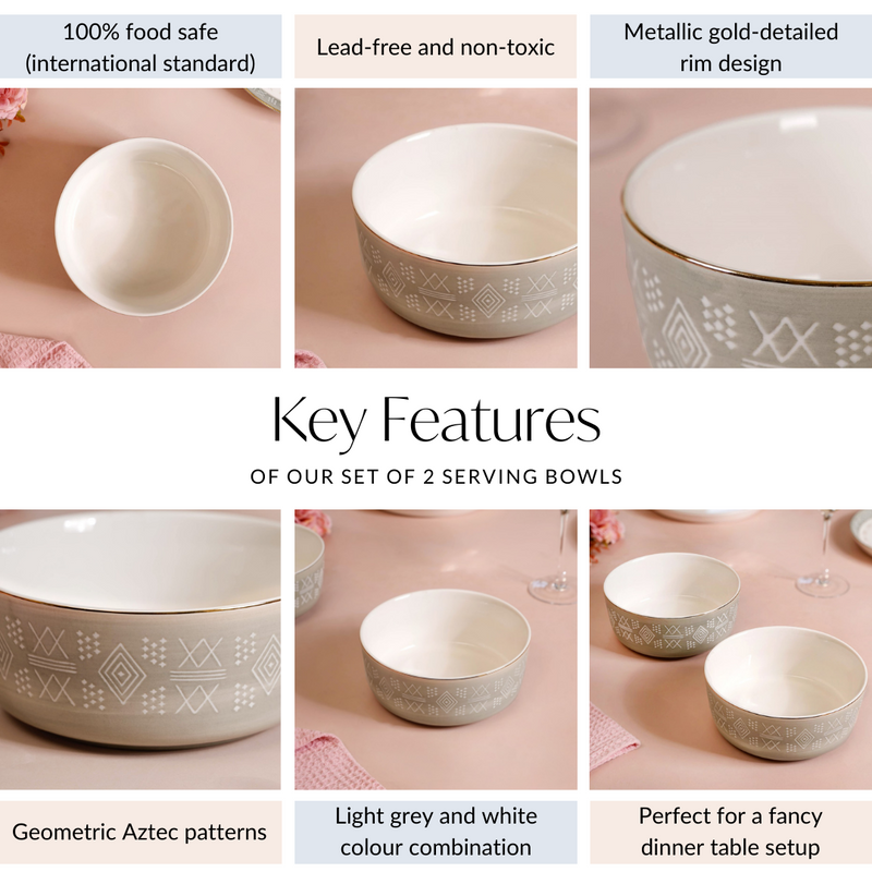 Set Of 2 Azo Serving Bowls Grey 1140ml - Serving bowls, ceramic serving bowls, serving bowls set, snack bowls, ceramic bowls, large bowls