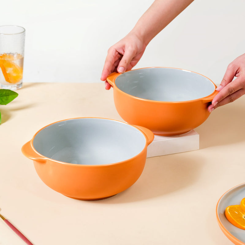 Zoella Ceramic Serving Bowls Set Of 2 Orange 1900ml - Serving bowls, ceramic bowls, large bowls, round bowls, bowl with handle, microwave safe bowls