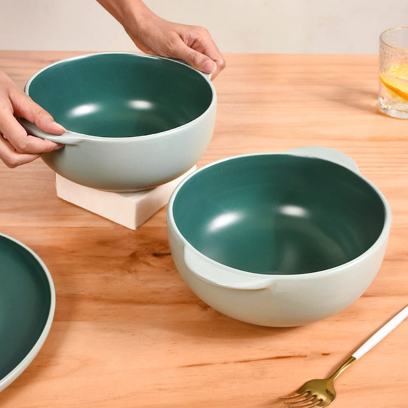 Set Of 2 Zoella Green Serving Bowls With Handles 1900ml - Serving bowls, ceramic bowls, large bowls, bowl with handles