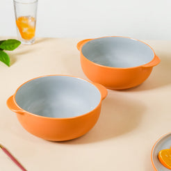 Zoella Ceramic Serving Bowls Set Of 2 Orange 1900ml - Serving bowls, ceramic bowls, large bowls, round bowls, bowl with handle, microwave safe bowls