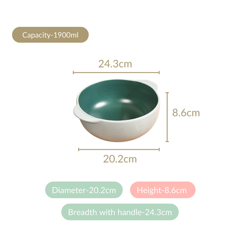 Set Of 2 Zoella Green Serving Bowls With Handles 1900ml - Serving bowls, ceramic bowls, large bowls, bowl with handles