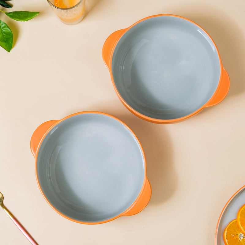 Zoella Ceramic Serving Bowls Set Of 2 Orange 1900ml - Serving bowls, ceramic bowls, large bowls, round bowls, bowl with handle, microwave safe bowls