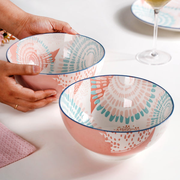 Set Of 2 Pastel Ceramic Serving Bowls 1650ml