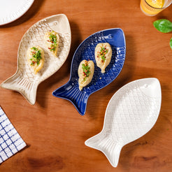 Fish Ceramic Serving Platter Set Of 3