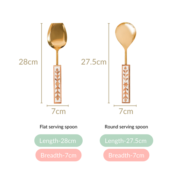 Set Of 2 Inlay Wooden Serving Spoons Gold
