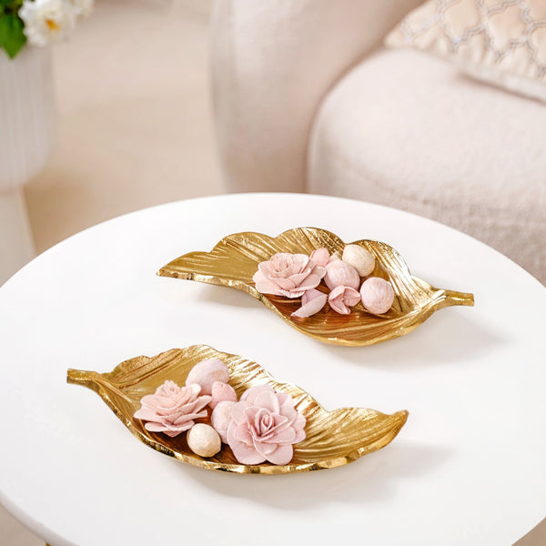 Set Of 2 Decorative Gold Leaf Trinket Tray