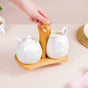 Set Of 2 Sugar And Milk Pots With Wooden Stand