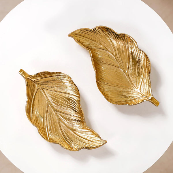 Set Of 2 Decorative Gold Leaf Trinket Tray