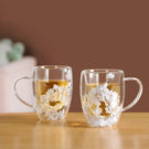 Set Of 2 Double Walled Flower Coffee Mug Blue 350ml