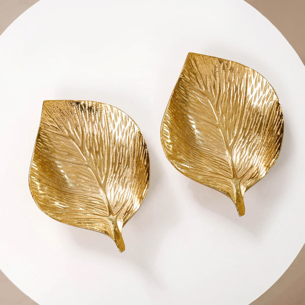 Set of 2 Leaf Plates Gold