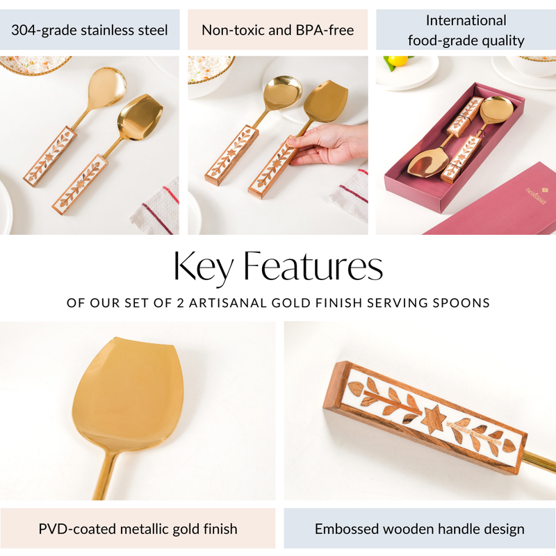 Set Of 2 Artisanal Gold Finish Serving Spoons