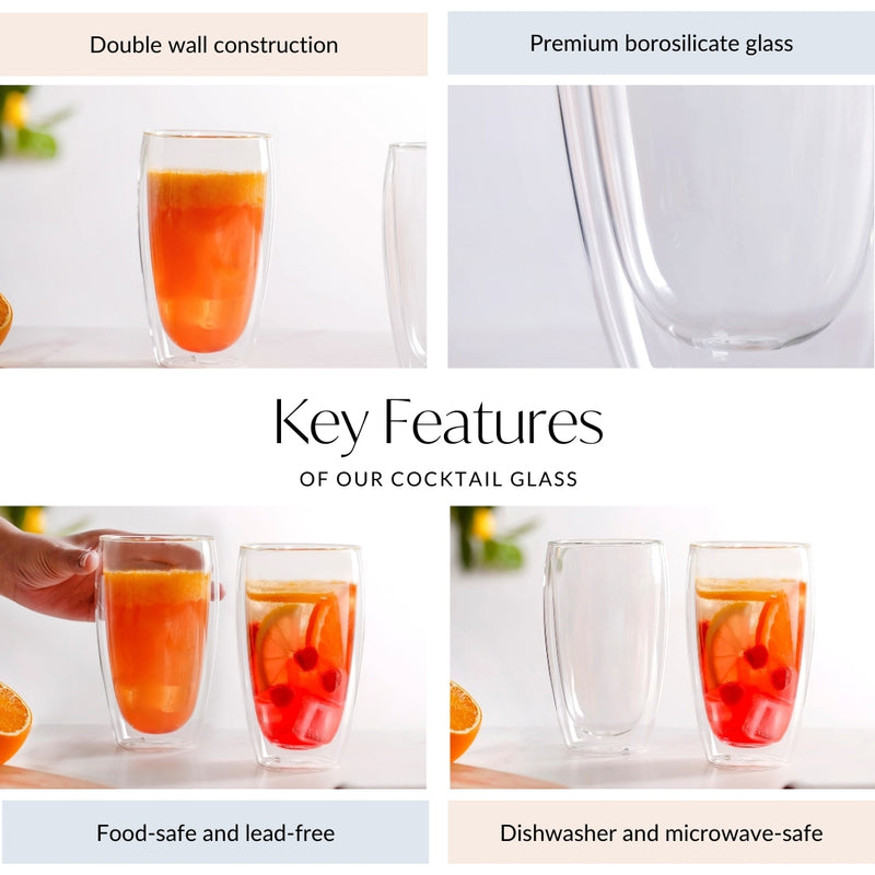 Set Of 2 Insulated Double Wall Cocktail Glasses 400ml
