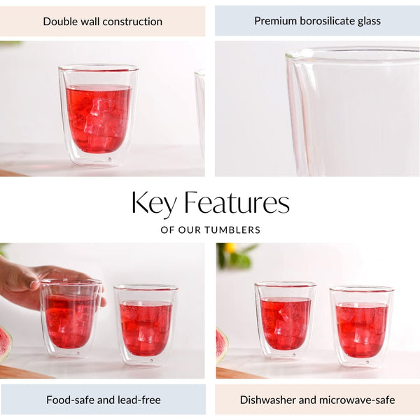 Set Of 2 Transparent Double Wall Tumblers 300ml