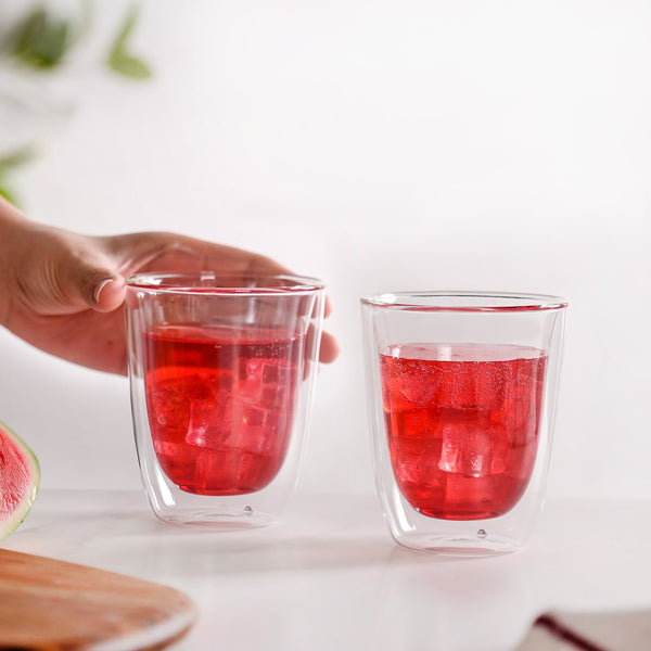 Set Of 2 Transparent Double Wall Tumblers 300ml