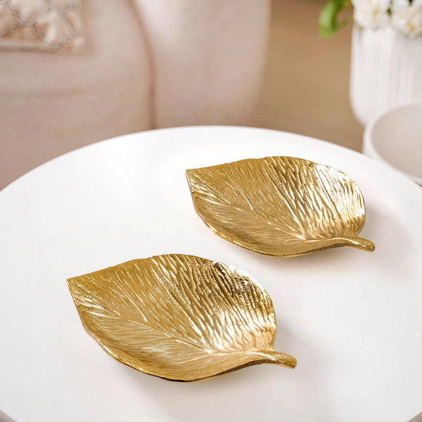 Set of 2 Leaf Plates Gold