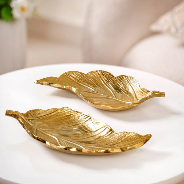 Set Of 2 Decorative Gold Leaf Trinket Tray