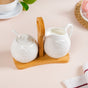 Set Of 2 Sugar And Milk Pots With Wooden Stand