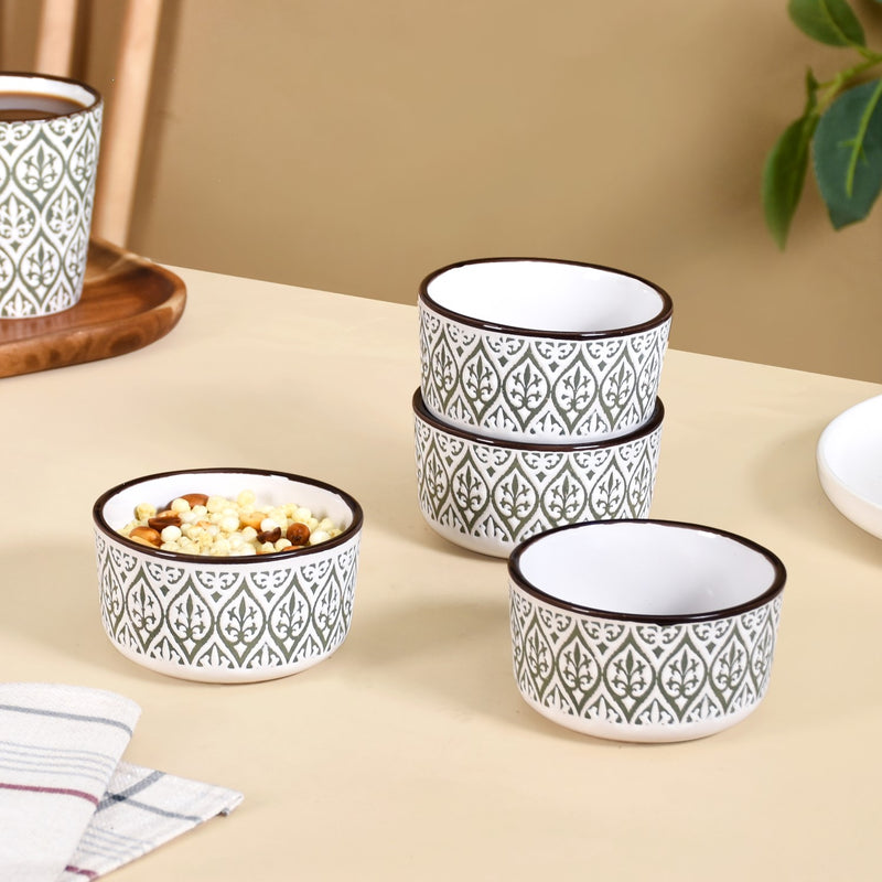 Set Of 4 Baroque Ceramic Small Bowl Green 200ml