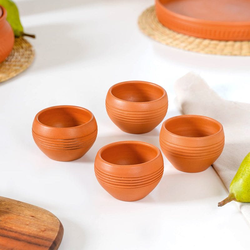 Set Of 4 Earthen Clay Terracotta Small Bowls 150ml - Snack bowls, terracotta bowls, snack bowls set, dessert bowls, icecream bowls