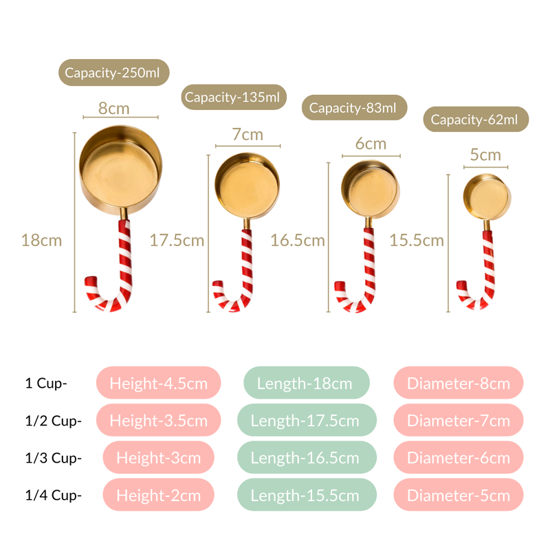 Set Of 4 Candy Stick Measuring Cups Gold