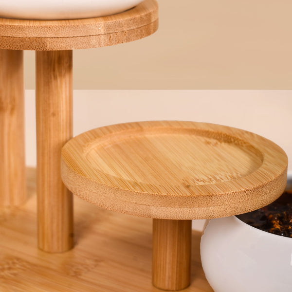 Set Of 4 Ceramic Bowls With Staircase Wooden Stand