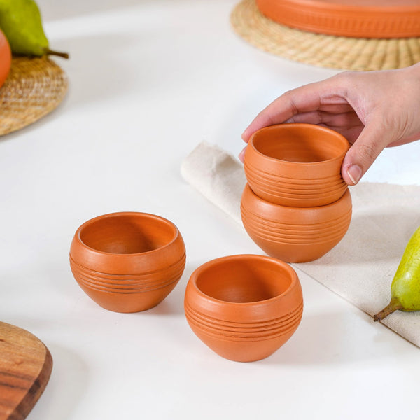 Set Of 4 Earthen Clay Terracotta Small Bowls 150ml