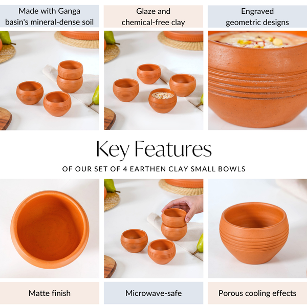 Set Of 4 Earthen Clay Terracotta Small Bowls 150ml