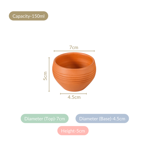 Set Of 4 Earthen Clay Terracotta Small Bowls 150ml