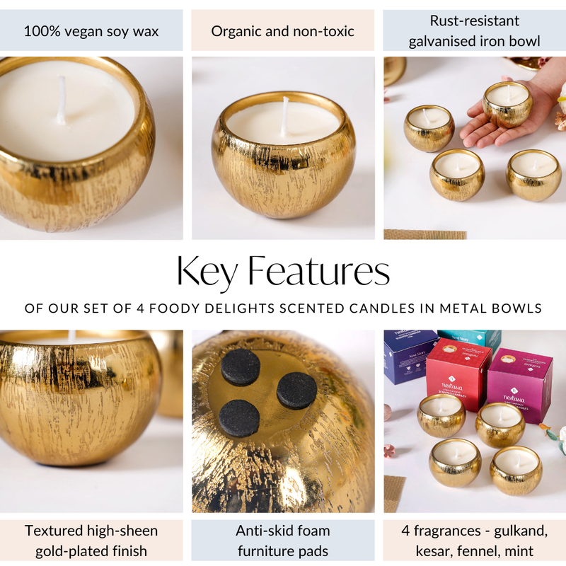 Set Of 4 Foody Delights Scented Candles In Metal Bowls