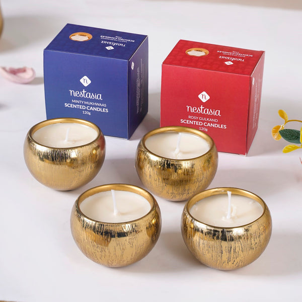 Set Of 4 Festive Delights Gold Scented Candles