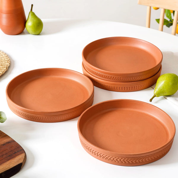 Set Of 4 Terracotta Dinner Plates 9 Inch