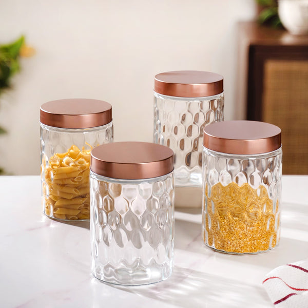 Set Of 4 Honeycomb Design Airtight Jar 1500ml