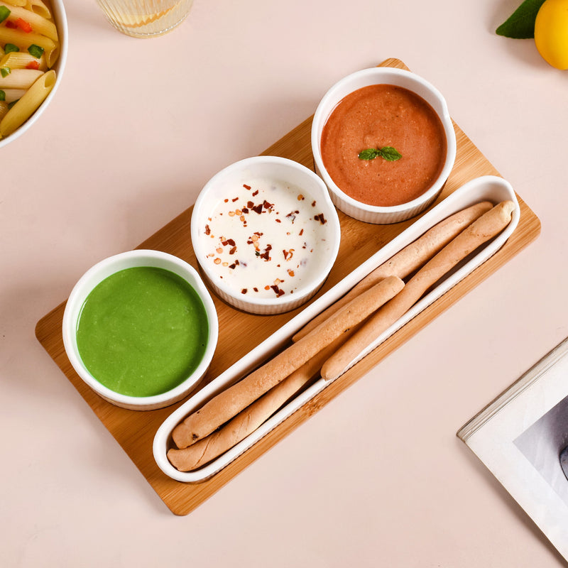 Set Of 4 Ceramic Bowls And Breadstick Dish With Tray - Ceramic platter, white platter, bowl with tray, platter set