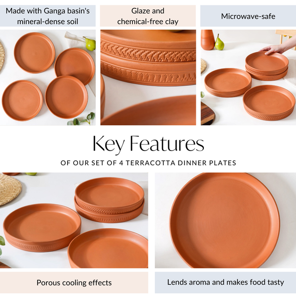 Set Of 4 Terracotta Dinner Plates 9 Inch