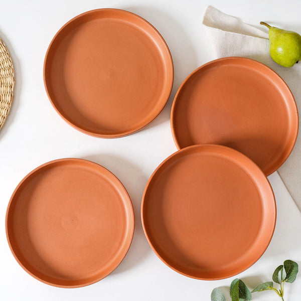 Set Of 4 Terracotta Dinner Plates 9 Inch