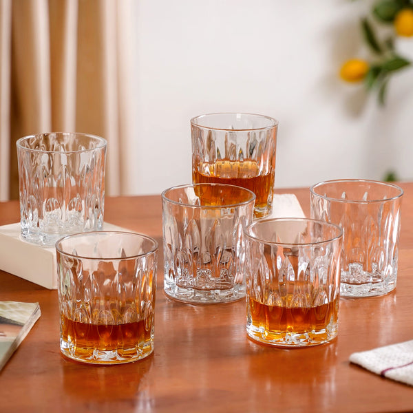 Large Set Of 6 Textured Luxe Whiskey Glass 350ml