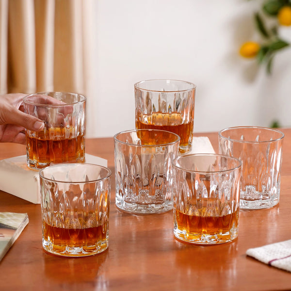 Large Set Of 6 Textured Luxe Whiskey Glass 350ml