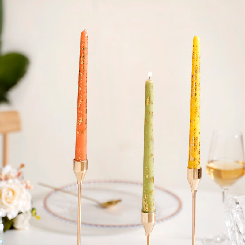 Set Of 6 Taper Candles With Gold Detailing