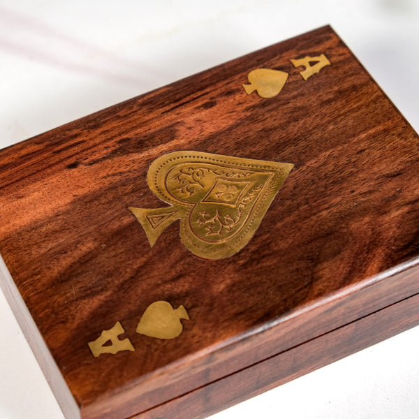 Ace Wooden Card Box With 2 Card Decks