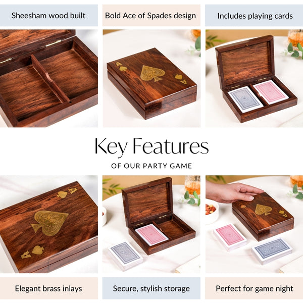 Ace Wooden Card Box With 2 Card Decks
