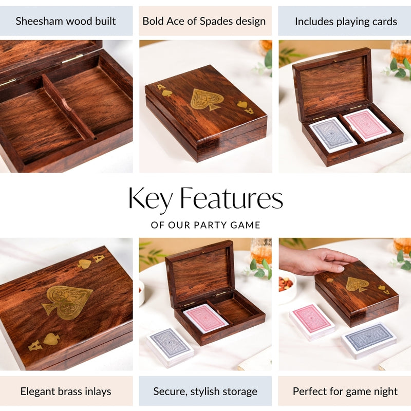 Sheesham Ace Card Holder With Deck Of Cards