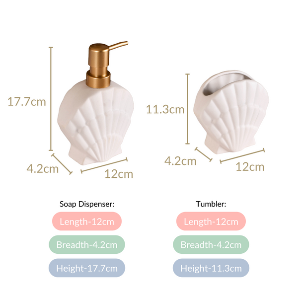 Shell Shaped Ceramic Bathroom Set Of 2 White